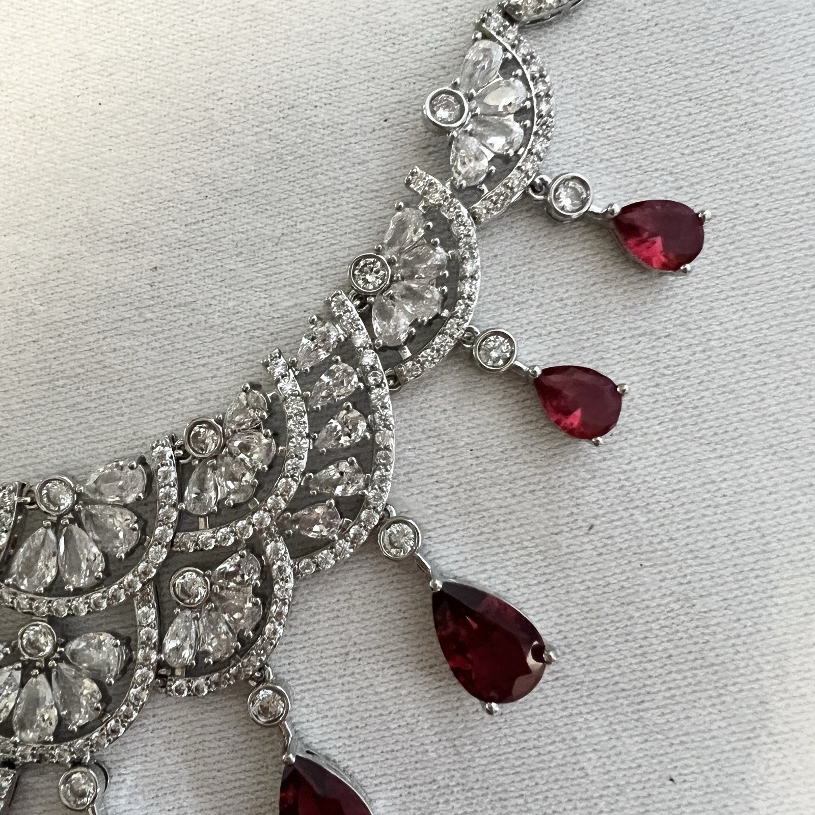 Simulated RUBY DIAMOND COLLAR NECKLACE Silver Ton… - image 3