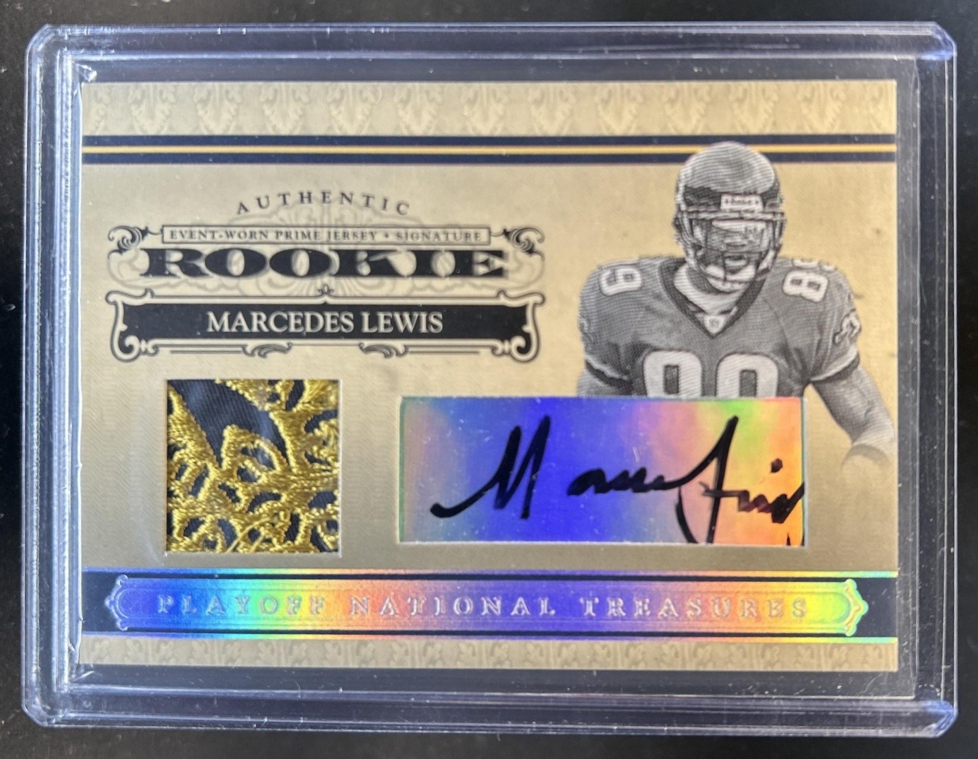 Marcedes Lewis Playoff National Treasures #130 Rookie Signature Material Silver