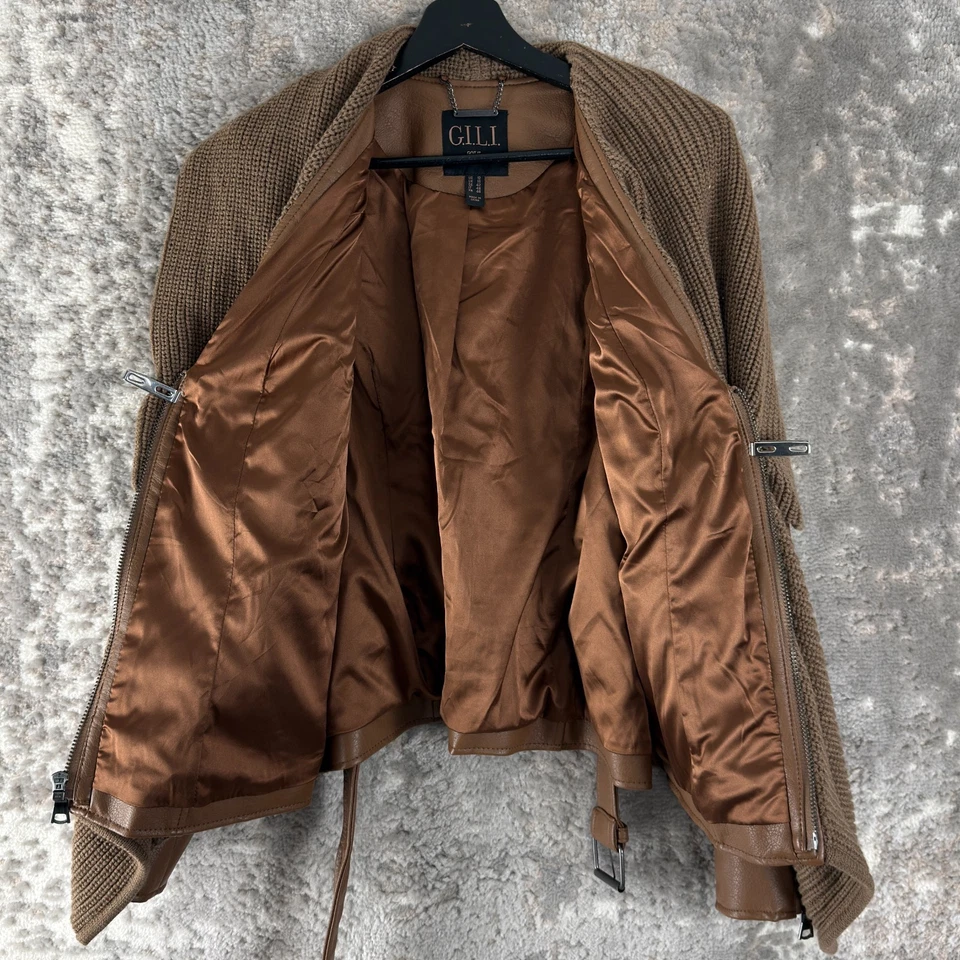 Abrigo Gili Talla 12 Exterior Moto Imitación Cuero Marrón Manga Larga Cinturón Cremallera Foto 3 de 4