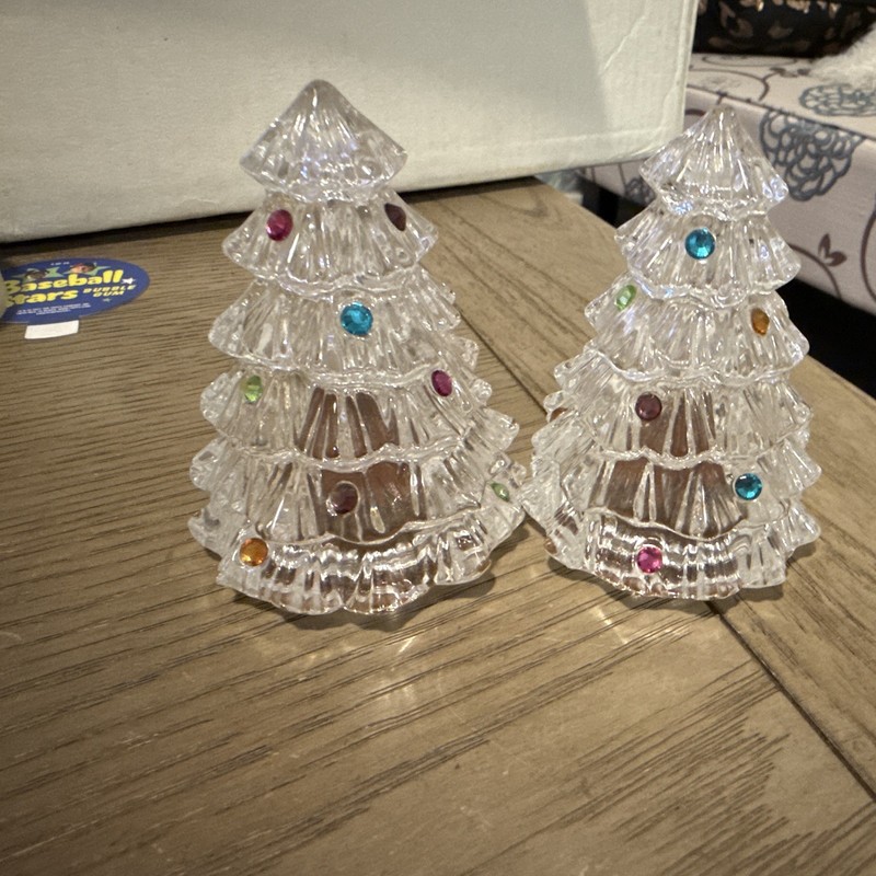 Lenox Crystal Christmas Tree Ornaments Clear Faceted w/ Multicolor Accents Set 2
