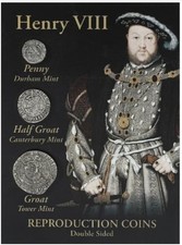 Reproduction King Henry 8th VIII Coins (3 Coin Set in Gift Packet, Penny, Groat)