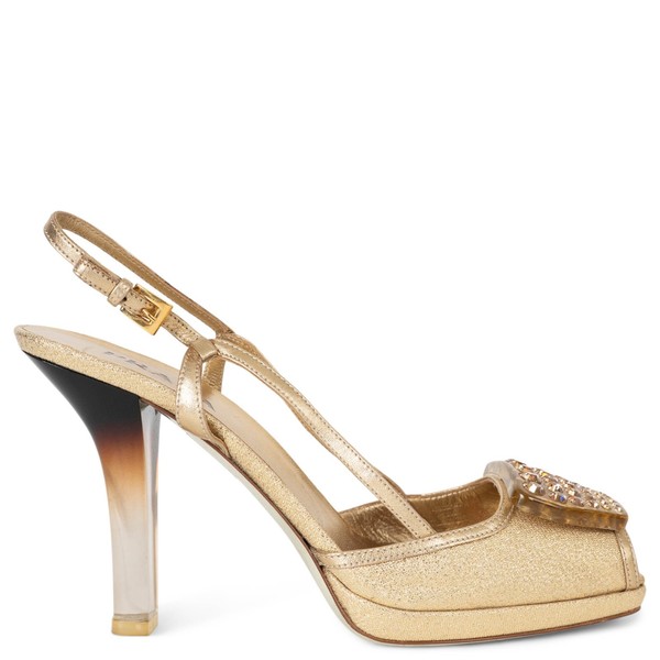 73399 authentische Prada Metallic Gold Leder 2006 Crystal Slingback Sandalen Schuhe 39