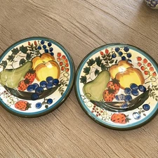 2 Hand Painted Tabletops Gallery UPSTATE FRUIT 8.5 Inch Ceramic Salad Plate