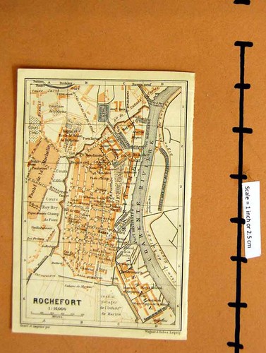 Original Old Antique Print Map 1906 Colour Street Plan Rochefort River Charente