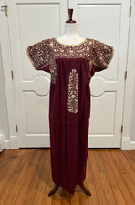 XL San Antonino Maxi Dress, Oaxaca Mexican dress. hand Embroidered. Silk Threads