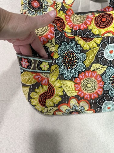 Vera Bradley Shoulder Bag Purse Retired Flower Shower Print Orange Brown Blue A2 - Picture 5 of 11