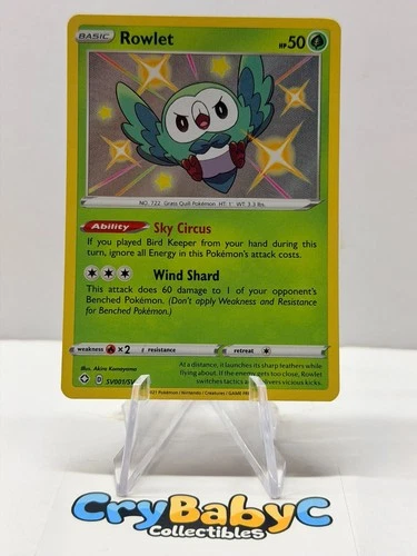 Pokemon Rowlet SV001/SV122 Shining Fates Shiny Vault SHINY HOLO RARE