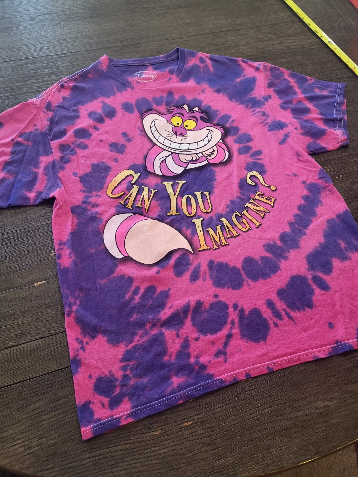 Alice in wonderland Mens Size XL Pink Bleach Cheshire Cat Graphic Print t shirt
