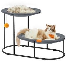 2-Tier Elevated Cat Hammock Bed, Breathable Furniture for Multi-Cat Household...