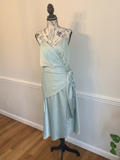 Green Satin  Women Dress Express Size M Perfect For Weddings Or Spring Events