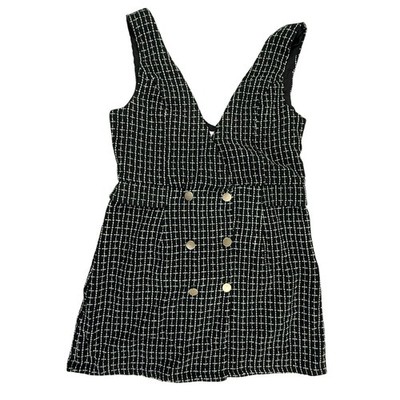 NEW Francescas Tweed Mini Dress Women Large Black Check V-neck Clueless Retro