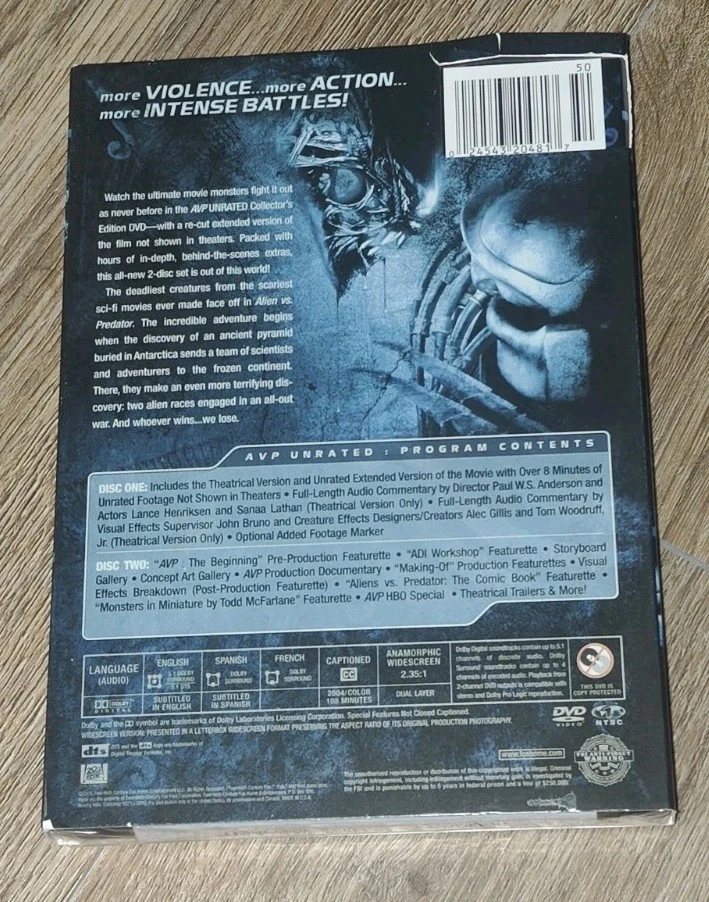 ALIEN VS PREDATOR AVP 2-DISC DVD 2004 UNRATED EDITION WITH SLIPCOVER NEW SEALED - Bild 2 von 4