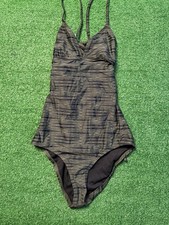 Athleta Womens Black Green Space Dye Lace Up Back One Piece Swimsuit Sz S