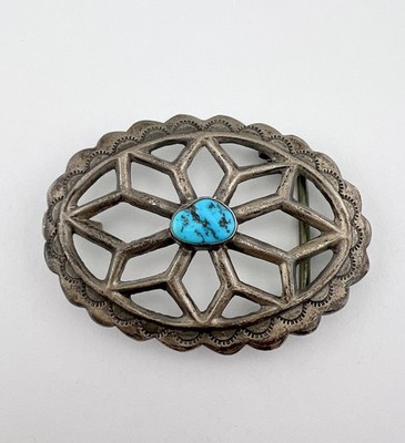 Vtg Navajo Sandcast Sterling Silver Natural Turquoise Belt Buckle 3 1/8''- 46.4g