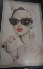 Framed Art Print Titled Audrey Hepburn Rongrong DeVoe 16"x24" Sketch Watercolors