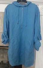 I.N.C International Concepts Tunic Coverup Roll Tab Hooded  Linen Blend 1/2 Zip