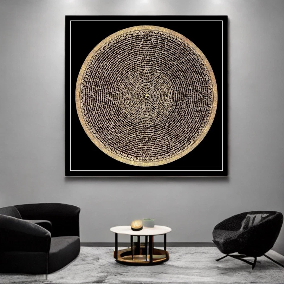 Pintura grande pintada a mano original tibetana Om mandala chakra Yoga Thangka A++ Foto 3 de 4