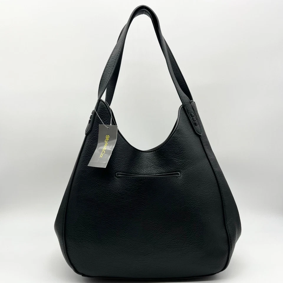 Style & Co Black Soft Whipstitch 4-Poster Tote Bag - Image 2 of 4