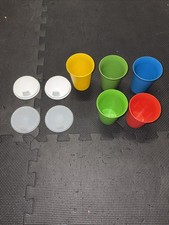 Vtg TUPPERWARE 109 Bell Tumblers 7 Oz Kids Sippy Cups Lot Set of 5 Cups 4 Lids 
