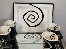Unlimited “  Rare  Urban Graffiti  Spiral  Platter W/ Hand Painted  Lg Mugs