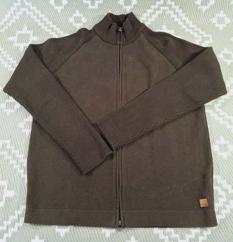 Hugo Boss Mens Norton Full Zip Sweater Size XL Dark Brown Cotton Blend Portugal - Picture 1 of 21