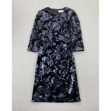 Eliza J Velvet Sequin Sheath Dress Womens 6 Deep Blue 3/4 Sleeve Evening Glam
