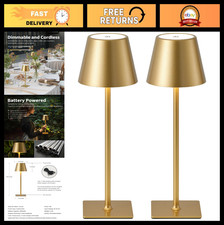 Rechargeable LED Table Lamps Set of 2 - Gold, Cordless, 3 Color Dimming, Portabl