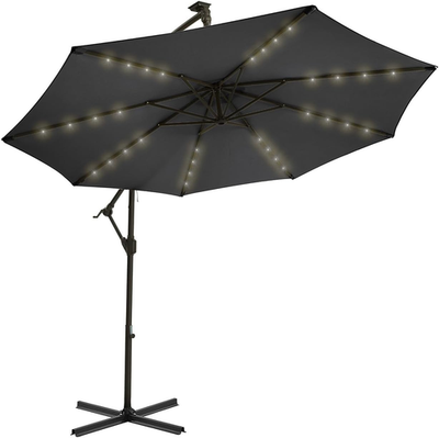 #ad 10Ft Solar LED Offset Hanging Market Cantilever Patio Umbrella for Backyard Poo $209.72