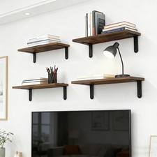 4Pcs Wooden Floating Shelves Wall Mounted Display Storage Decor For Home Office