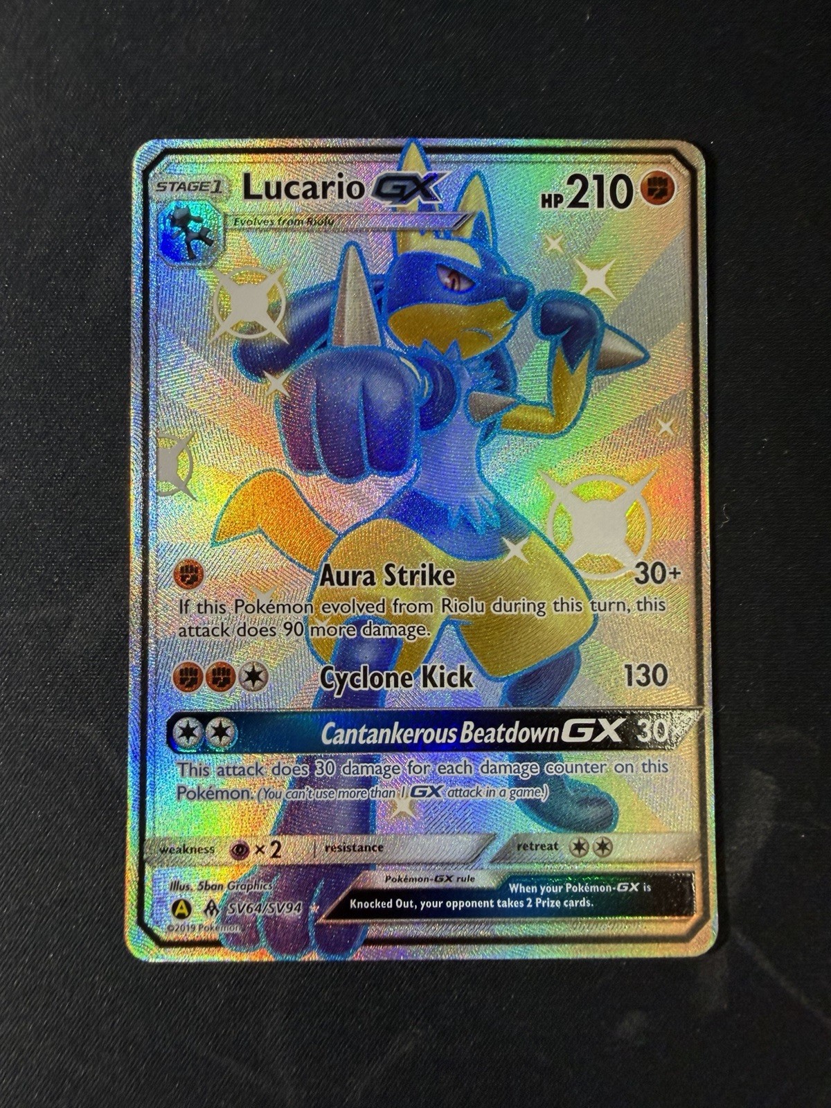 Pokémon - Lucario GX Full Art Shiny SV64/SV94 Hidden Fates Vault Lightly Played