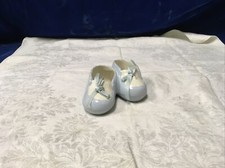 Vintage Ceramic Pair Baby Shoes With Cloth Ribbon.