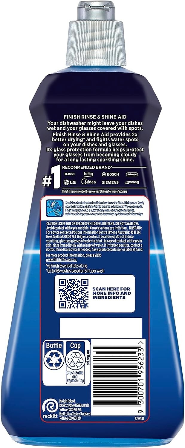 Finish Dishwashing Rinse Aid, Regular Liquid, 500mL (Pack of 6) free