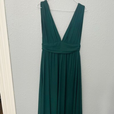 Lulus Heavenly Hues Georgette Maxi Dress Slit Gown Forest Green Medium Sz  SMALL | eBay