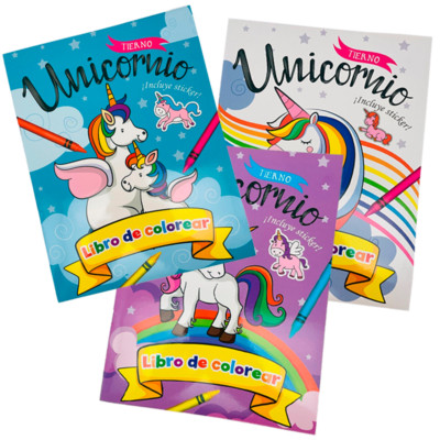 Set of 3X! Unicorn Coloring Book for Kids Ages 4-8 Libro Colorear with Stickers