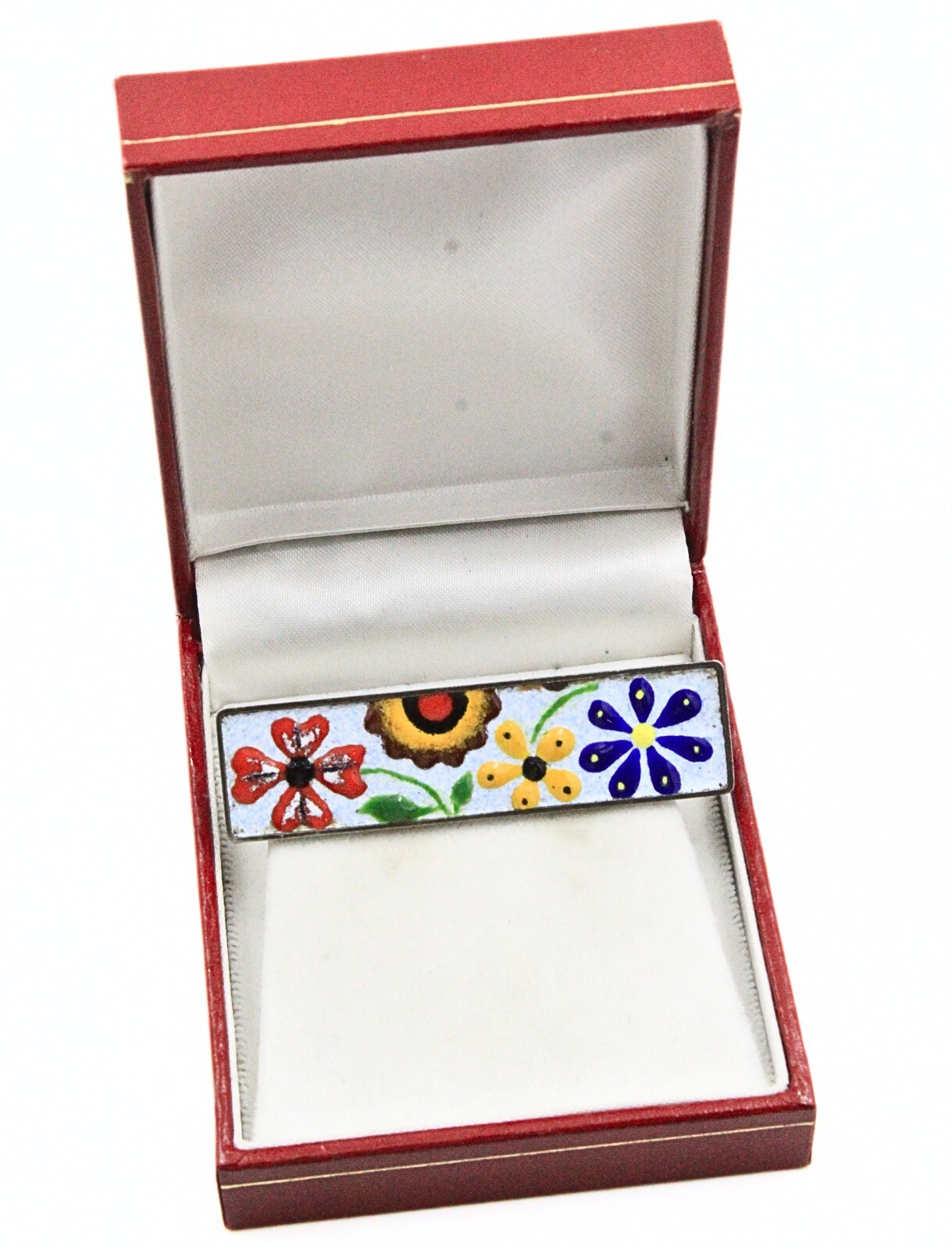 Antique Rectangular German Silver Multi Color Ena… - image 3