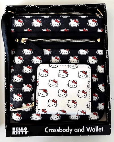 Hello Kitty Black/White Crossbody Mini & Wallet Gift Set NEW IN GIFT BOX