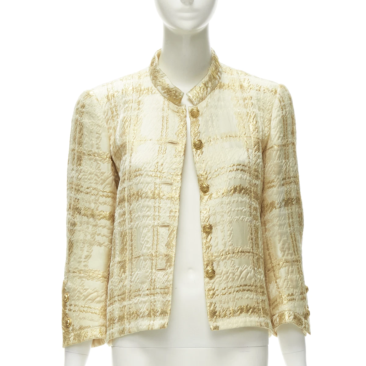 COCO CHANEL HAUTE COUTURE 1960's gold jacquard check jacket L