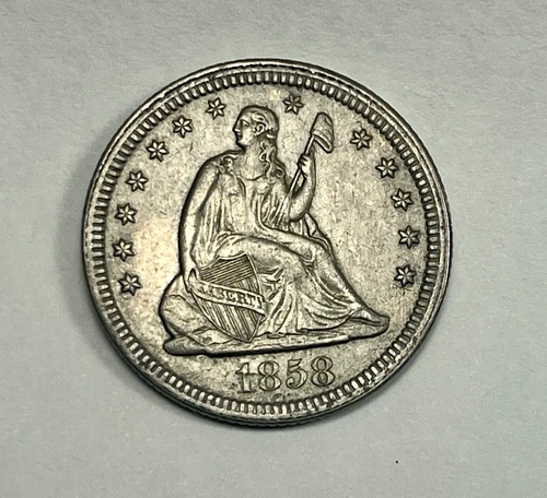 1858 Silver Seated Liberty  Quarter AU #166