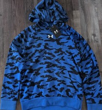 NWT Under Armour Boys YXL Blue/Black All Over Print Hooded Sweatshirt XL