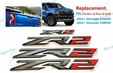 2024+Gloss Black Grey Red Fender Rear Grill ZR2 Emblems Chevy Silverado 25003500