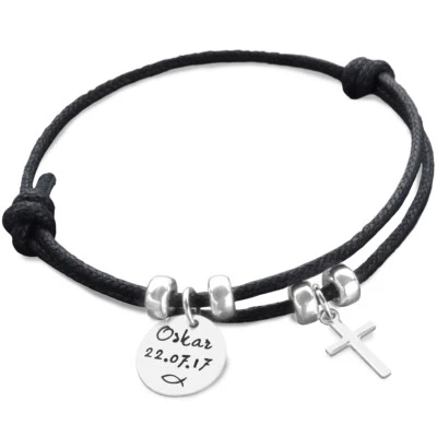 SAMAVAYA Taufarmband Junge Gravur MEINE TAUFE KREUZ Silber Taufgeschenk personalisiert