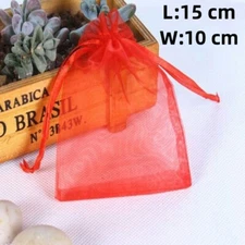 50 Pcs Red 3.9''X5.9'' Drawstring Sheer Organza Gift Jewelry Candy Bags