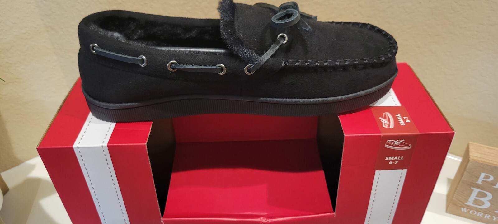 The Club Room Men's Moccasin Indoor/Outdoor Slippers Black Size Small 6-7 