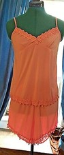 Camisole and Shorts Sleep Set Pink Stretch Lace Trim Adjustable Straps Size Sm