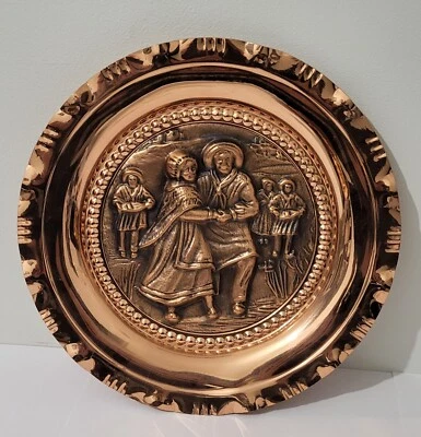 Assiette Plate Ronde LONVAL En Cuivre Paysan Vintage Art Déco Fait Main France - Photo 1/3