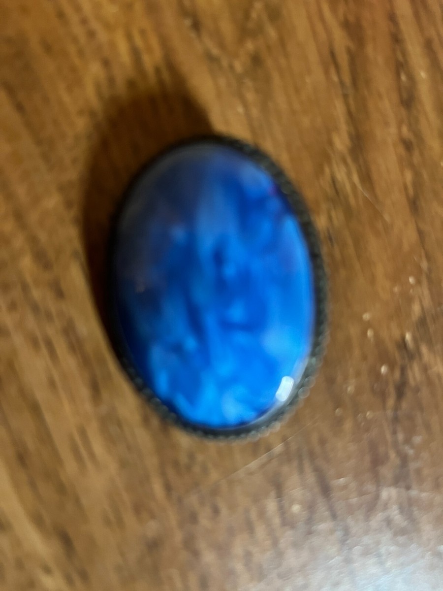 CERCi シルバー925 ブルーストーン　ブローチ Vintage Blue Stone Brooch Oval Sterling Silver Filigree Blue