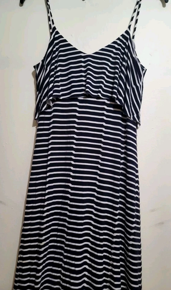 Vestido Arden B para mujer mediano azul blanco a rayas maxi escote trasero elástico jersey Foto 3 de 4