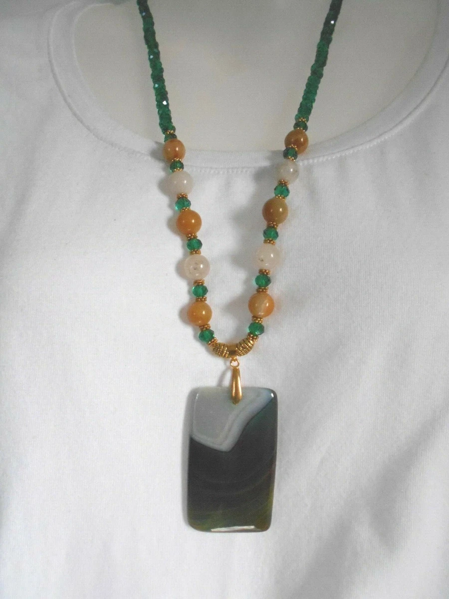 Green Crystal Necklace Mountain Jade Beads Agate Pendant style1