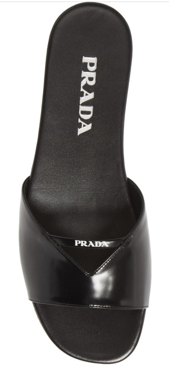 ❤️ Prada Black Leather Logo Strap Slide Sandal Size 8.5 US ❤️ Prada Black Leather Logo Strap Slide Sandal Size 8.5 US