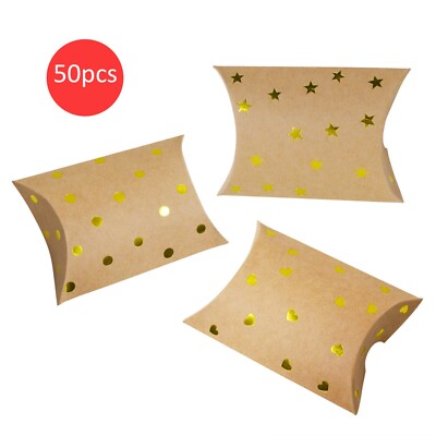 50pcs Kraft Paper Pillow Box Bronzing Candy Box Wedding Souvenirs Gift Boxes Pac